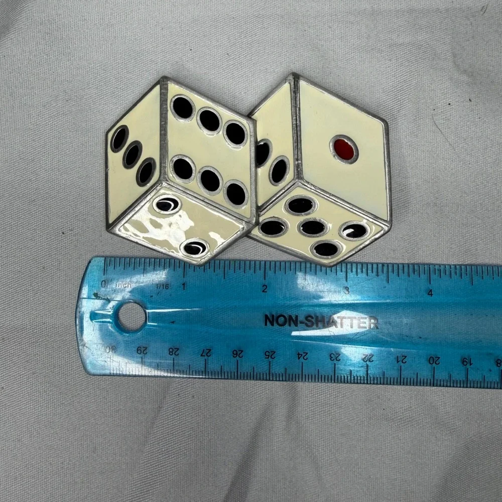 Vintage 1990 Great American Buckle Co Dice Belt Buckle 1957 Cream Enamel USA